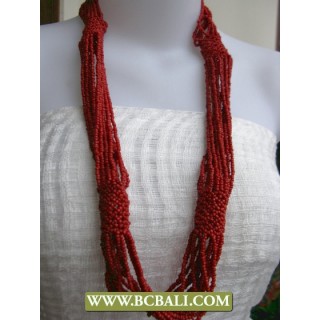 Red Coral Beads Necklaces Long Braided